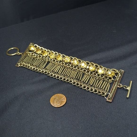 Bohemian Gold Rhinestone Beaded Vintage Bracelet - Picture 7 of 8